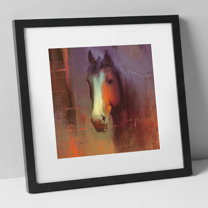 Ember and Violet Portrait horse portrait art print in black frame