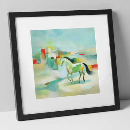 Structured Stride horse landscape art print in black frame