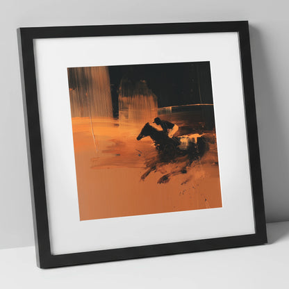 Amber Racing Silhouette racing horse art print in black frame