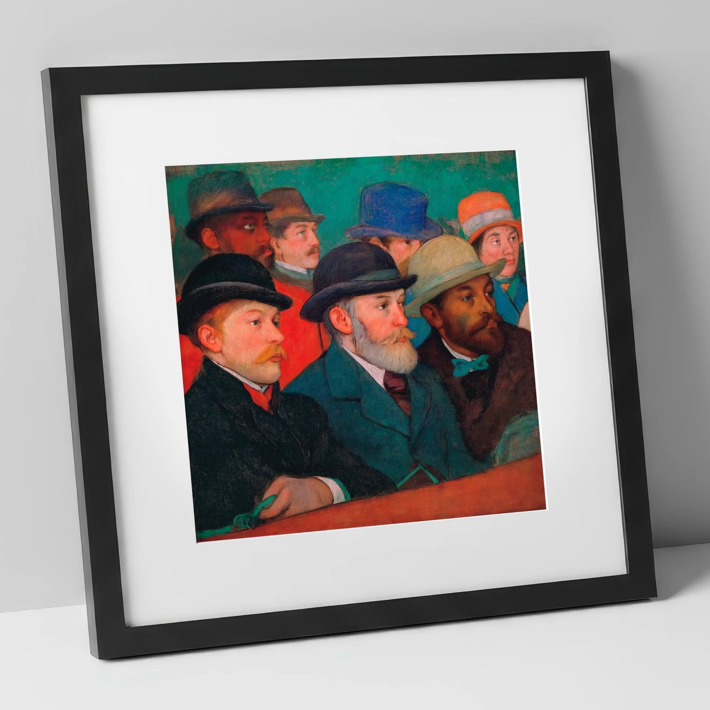 The Racing Crowd racing horse art print in black frame