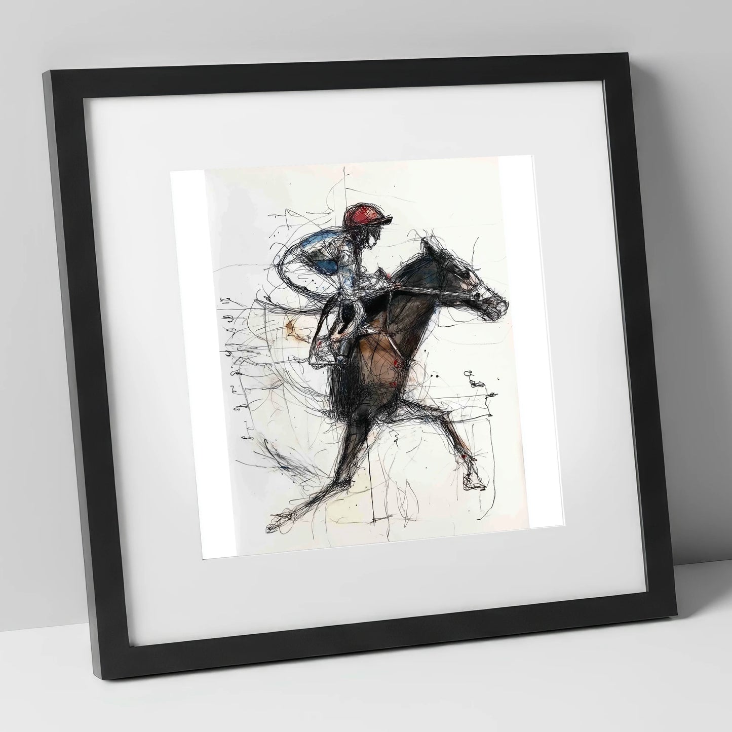 At Full Stretch racing horse art print in black frame
