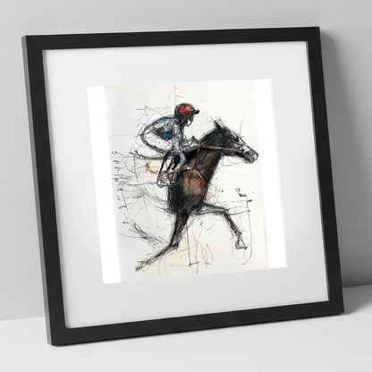 At Full Stretch racing horse art print in black frame