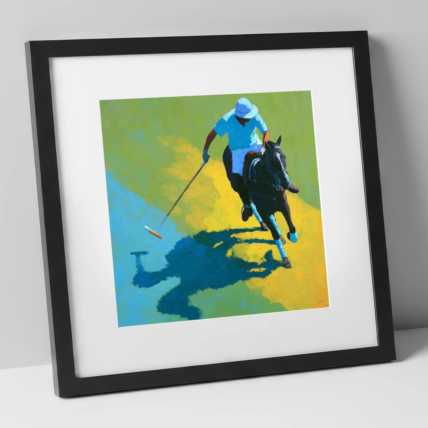 Shadows of the Chukka polo horse art print in black frame