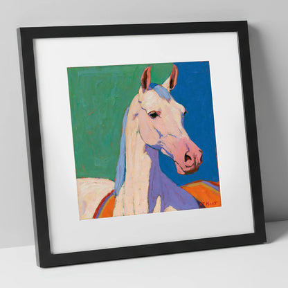 Vibrant Grey Arabian Horse horse breed art print in black frame