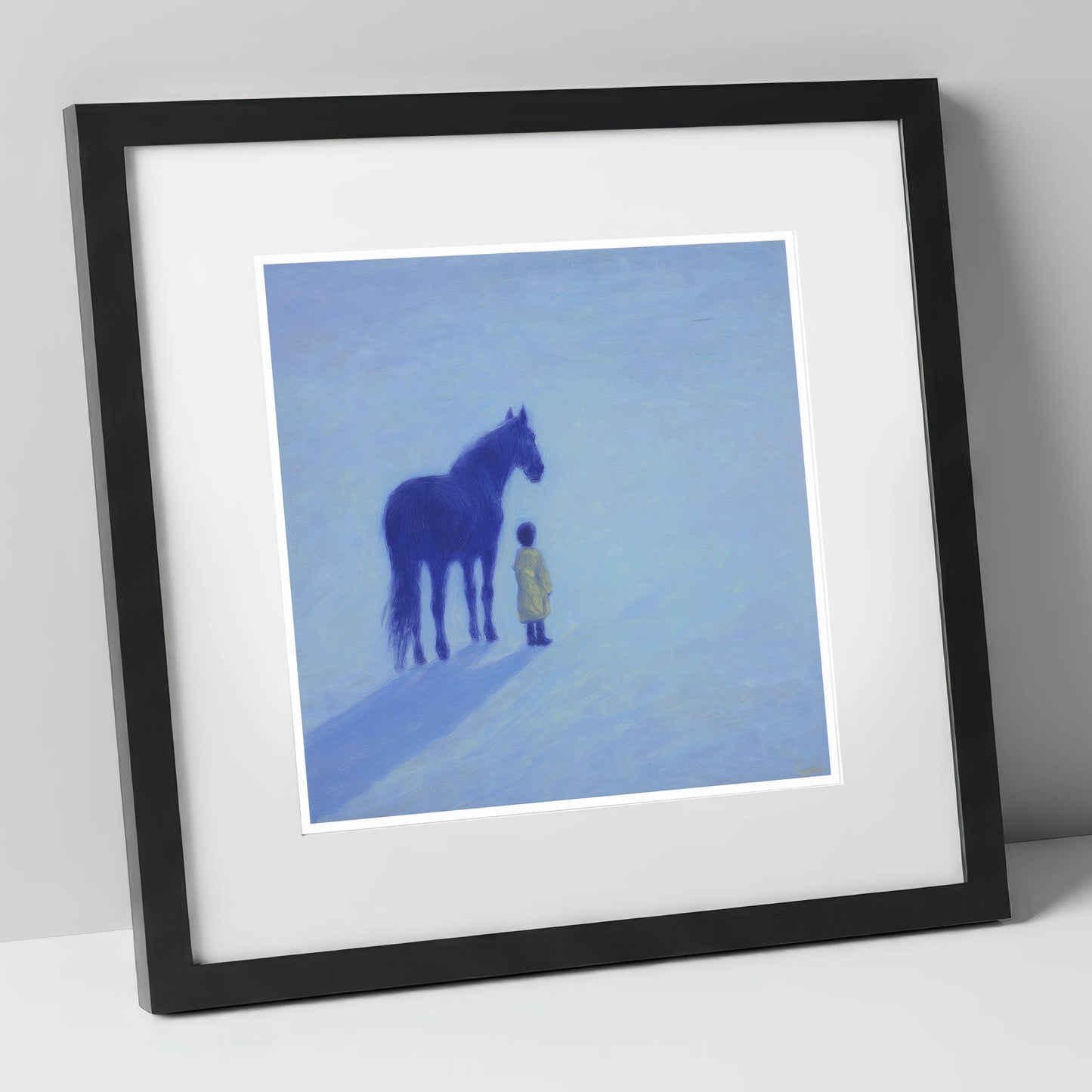 The Indigo Companion horse & rider art print in black frame
