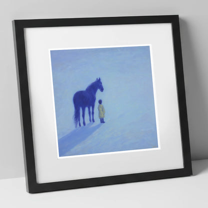 The Indigo Companion horse & rider art print in black frame