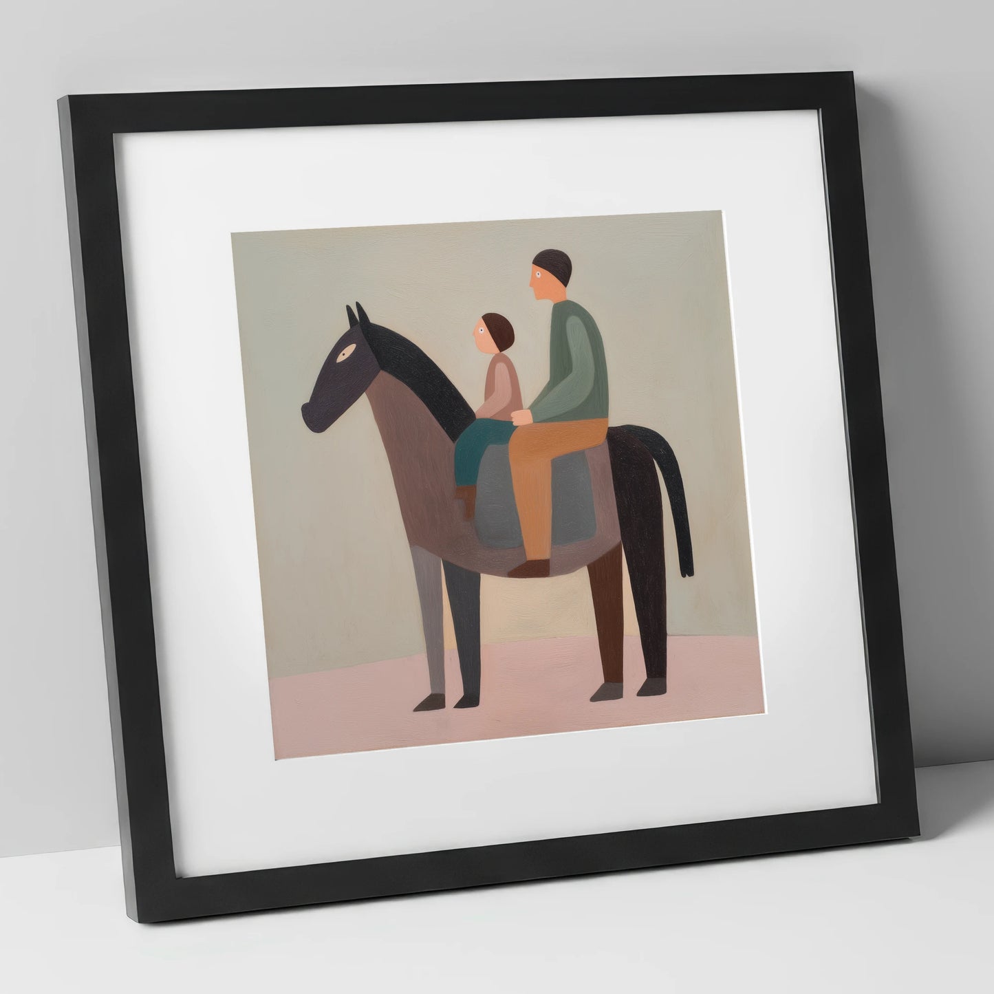 The Quiet Hack horse & rider art print in black frame