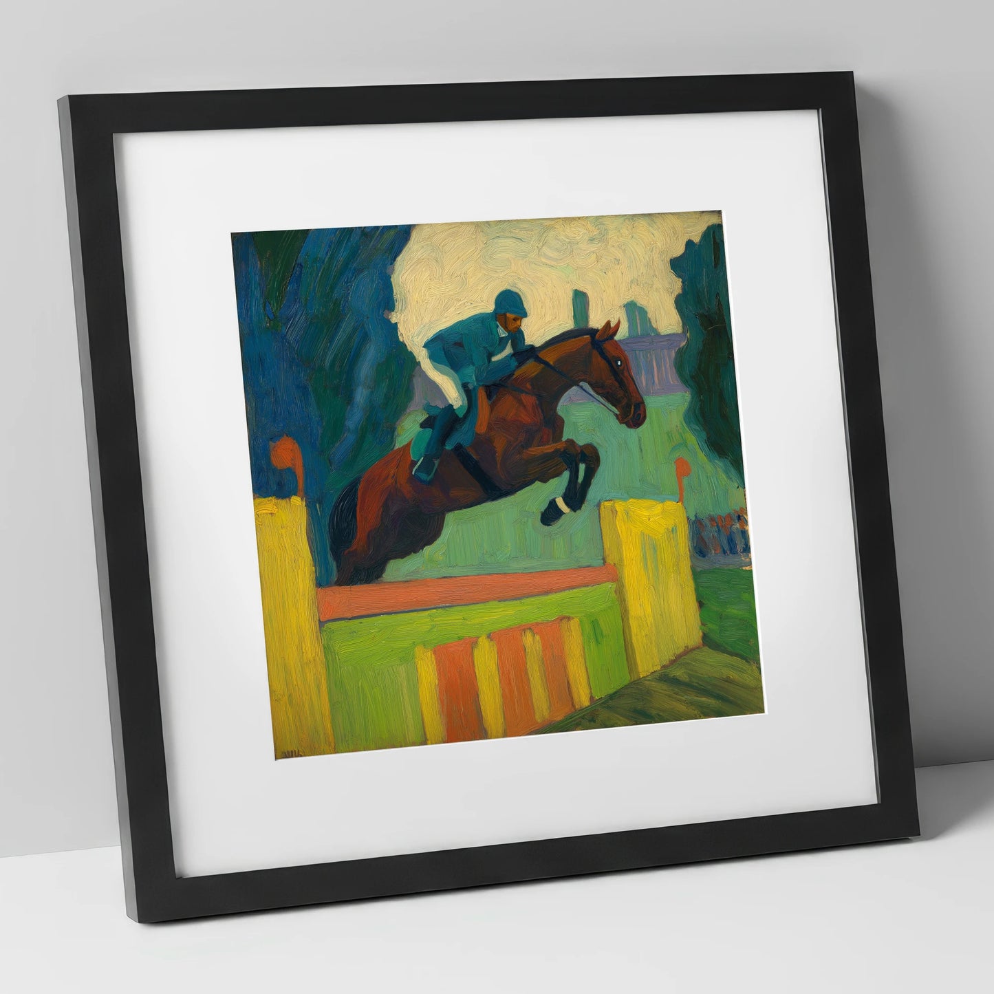Over the Vivid Wall show jumping horse art print in black frame