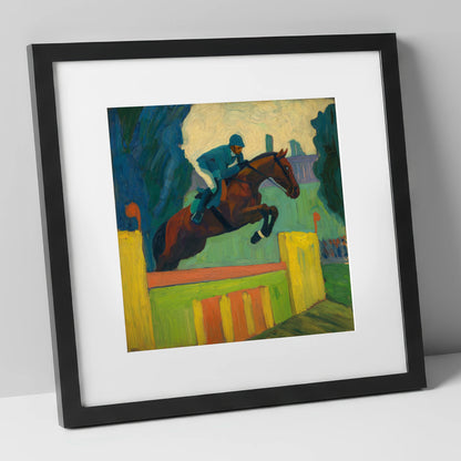 Over the Vivid Wall show jumping horse art print in black frame