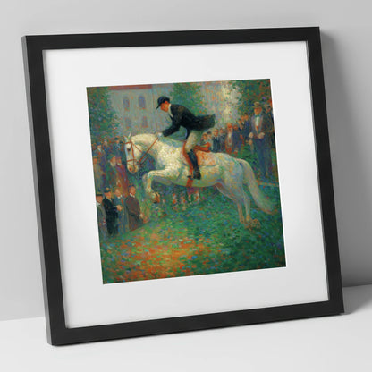 The Luminous Leap show jumping horse art print in black frame
