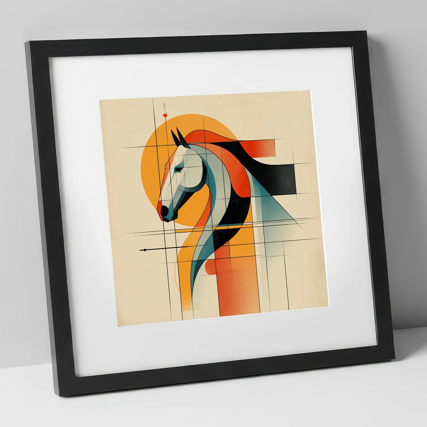 Structured Equine Harmony horse portrait art print in black frame