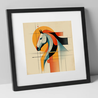 Structured Equine Harmony horse portrait art print in black frame