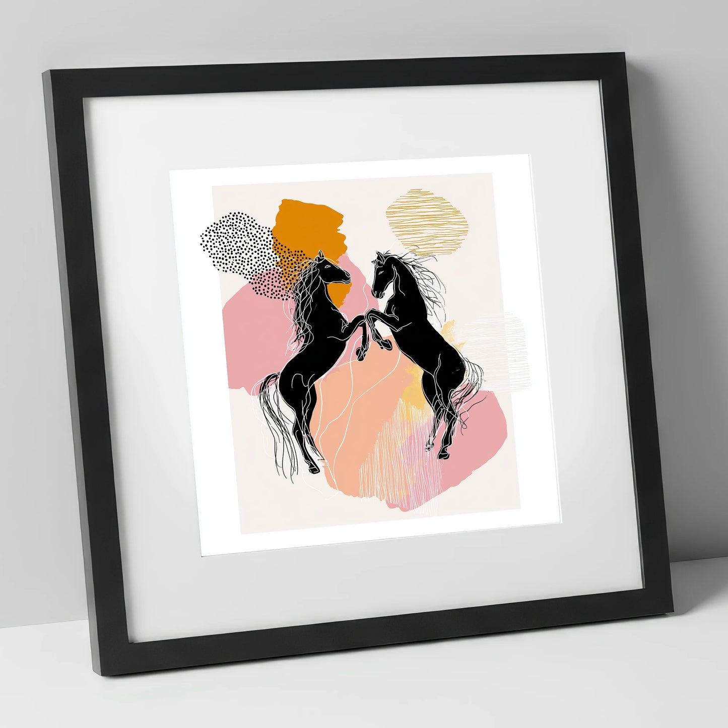 Abstract Equine Harmony wild horses art print in black frame