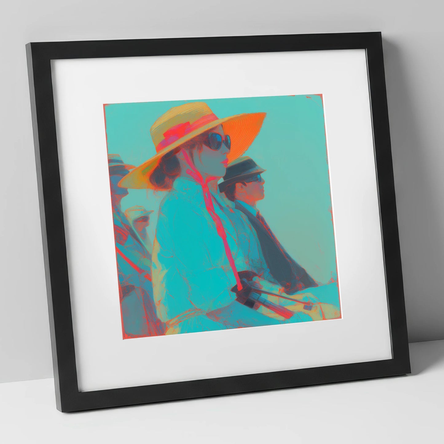 Grandstand Glamour racing horse art print in black frame