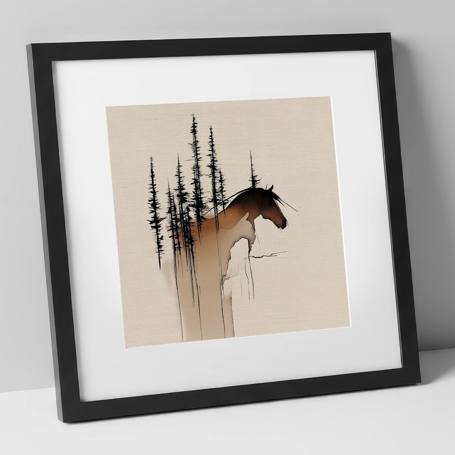 Timberline Silhouette horse landscape art print in black frame