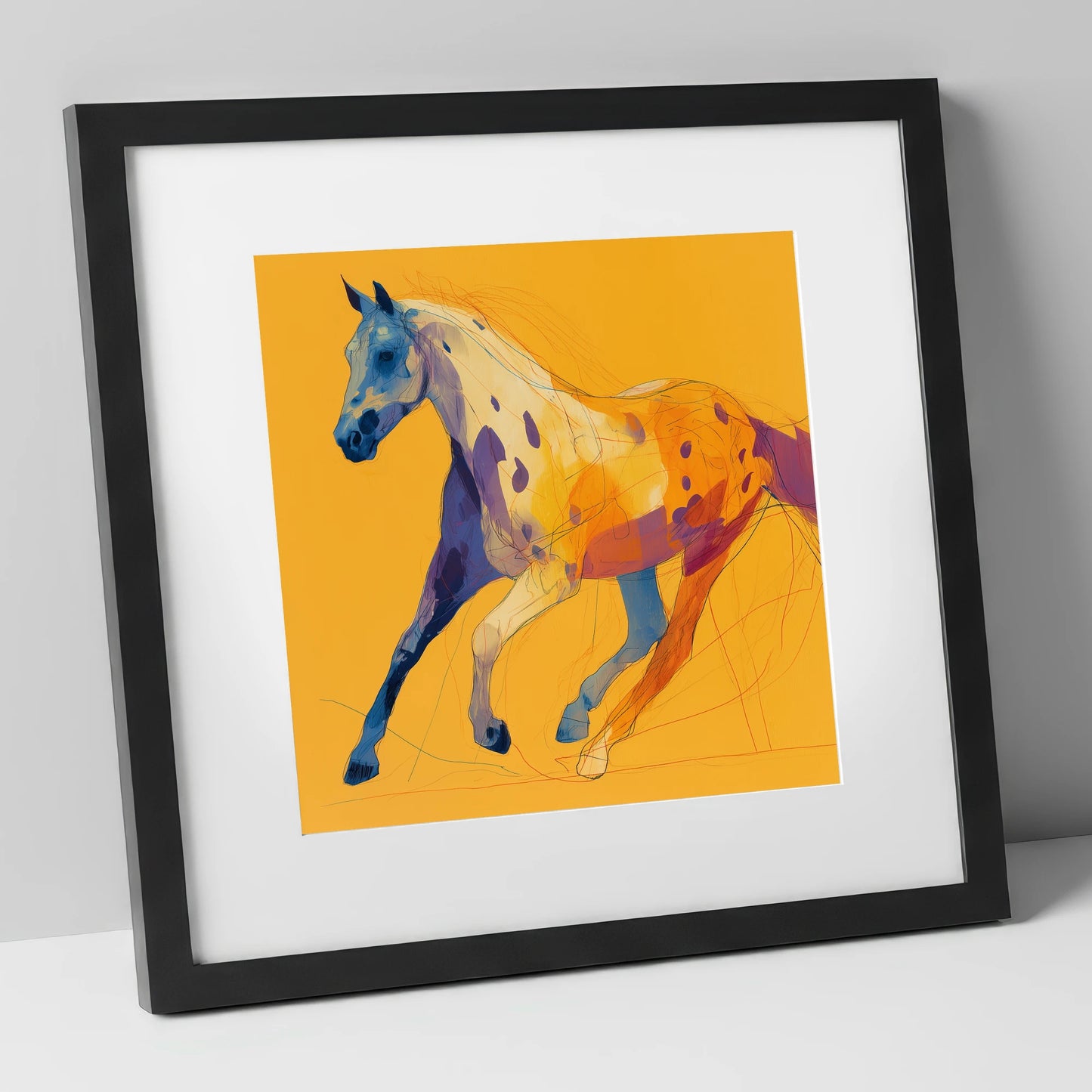 Painted Strides horse breed art print in black frame