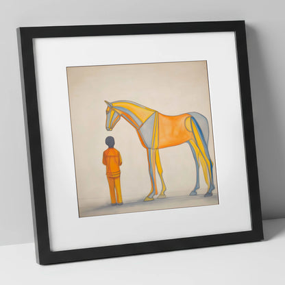 Structural Harmony horse & rider art print in black frame