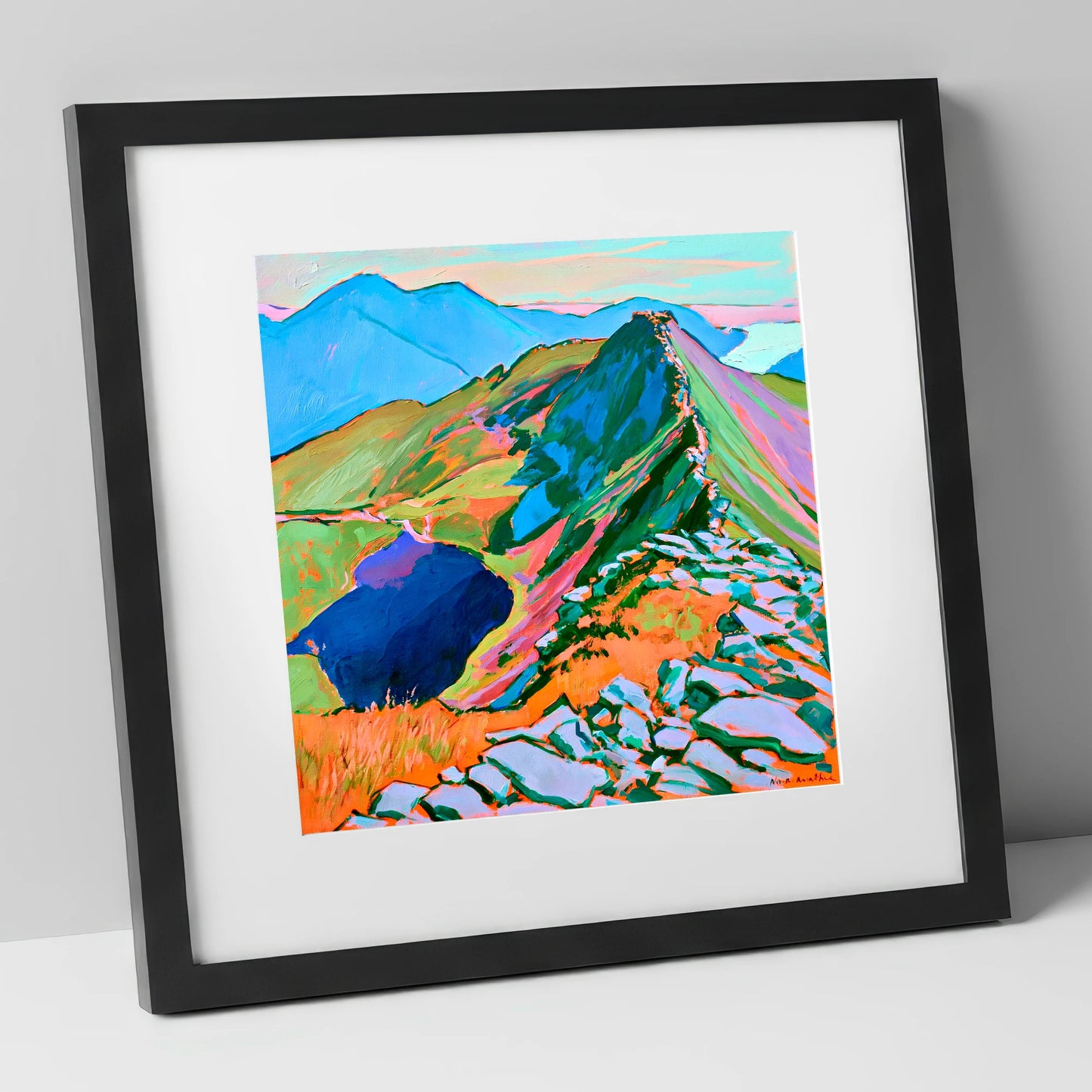 Vibrant Mountain Ridge Landscape horse landscape art print in black frame