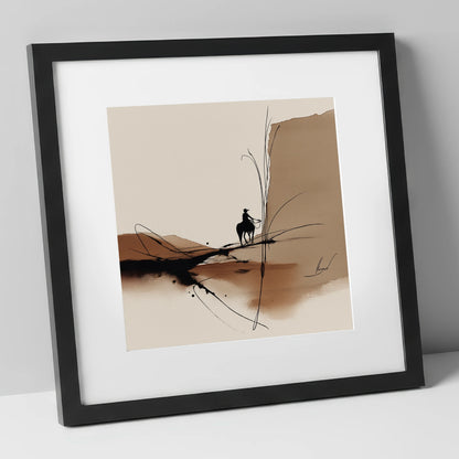 Sepia Horizons western horse art print in black frame
