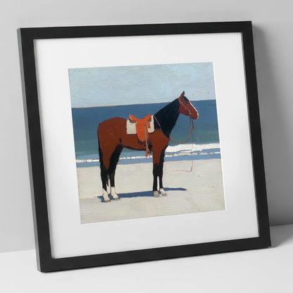 Waiting by the Tide horse landscape art print in black frame