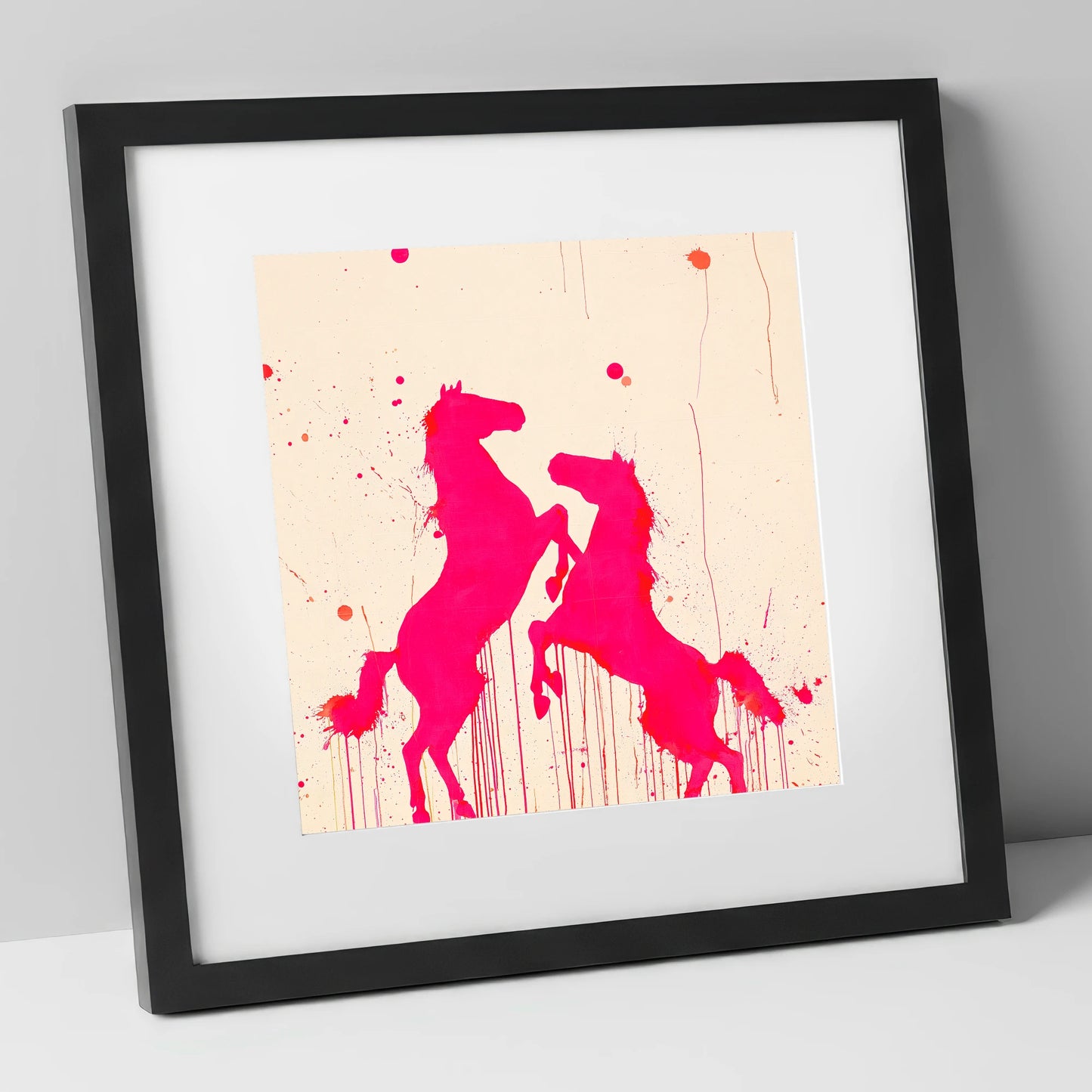 Magenta Equine Dance wild horses art print in black frame