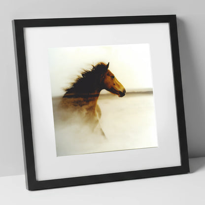 Ethereal Horizon horse portrait art print in black frame