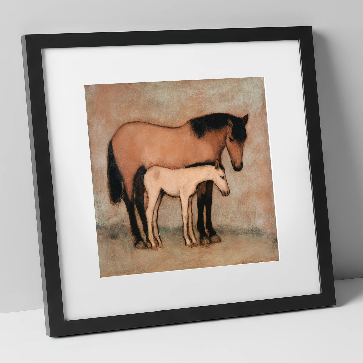 Timeless Bond mare & foal art print in black frame