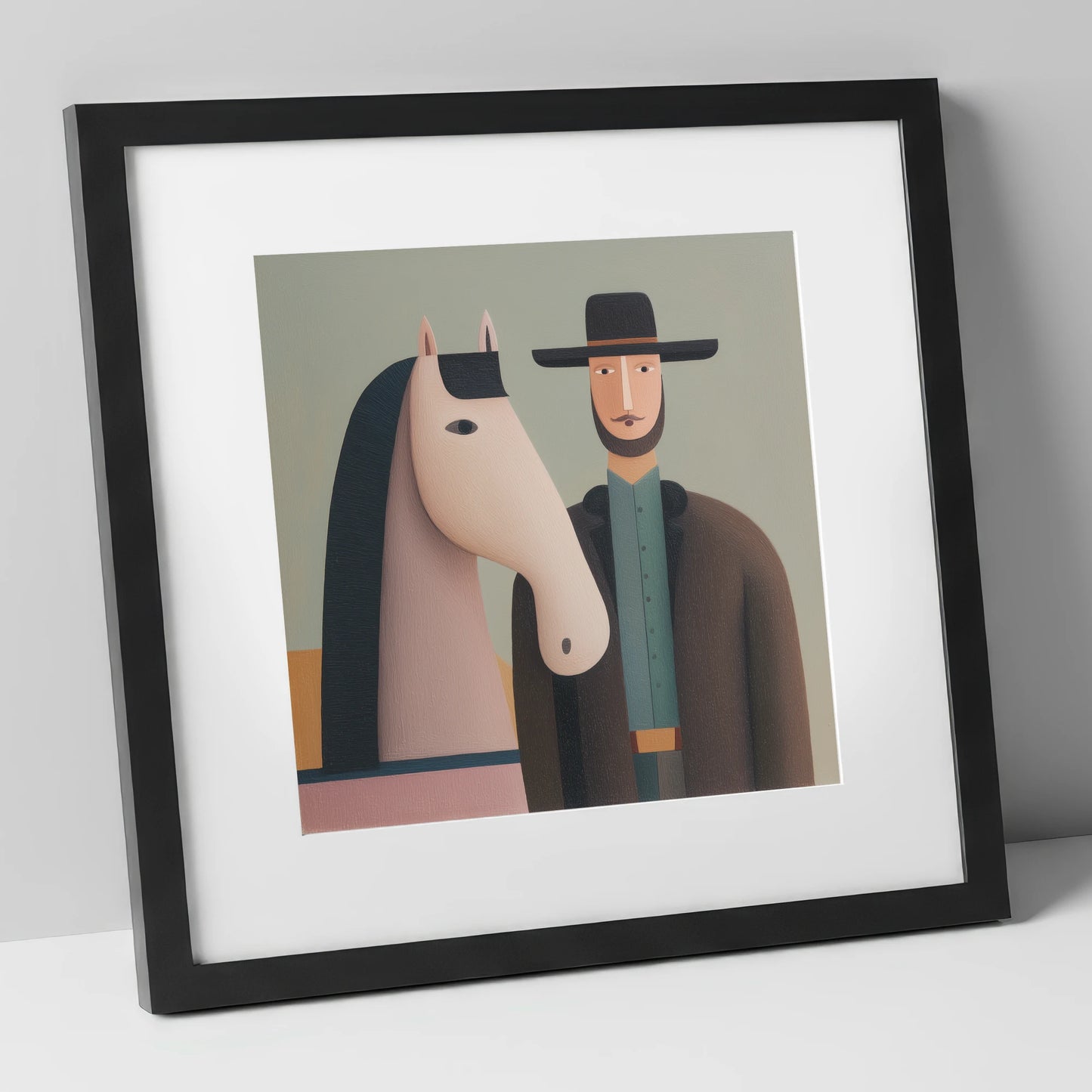 The Quiet Companions western horse art print in black frame