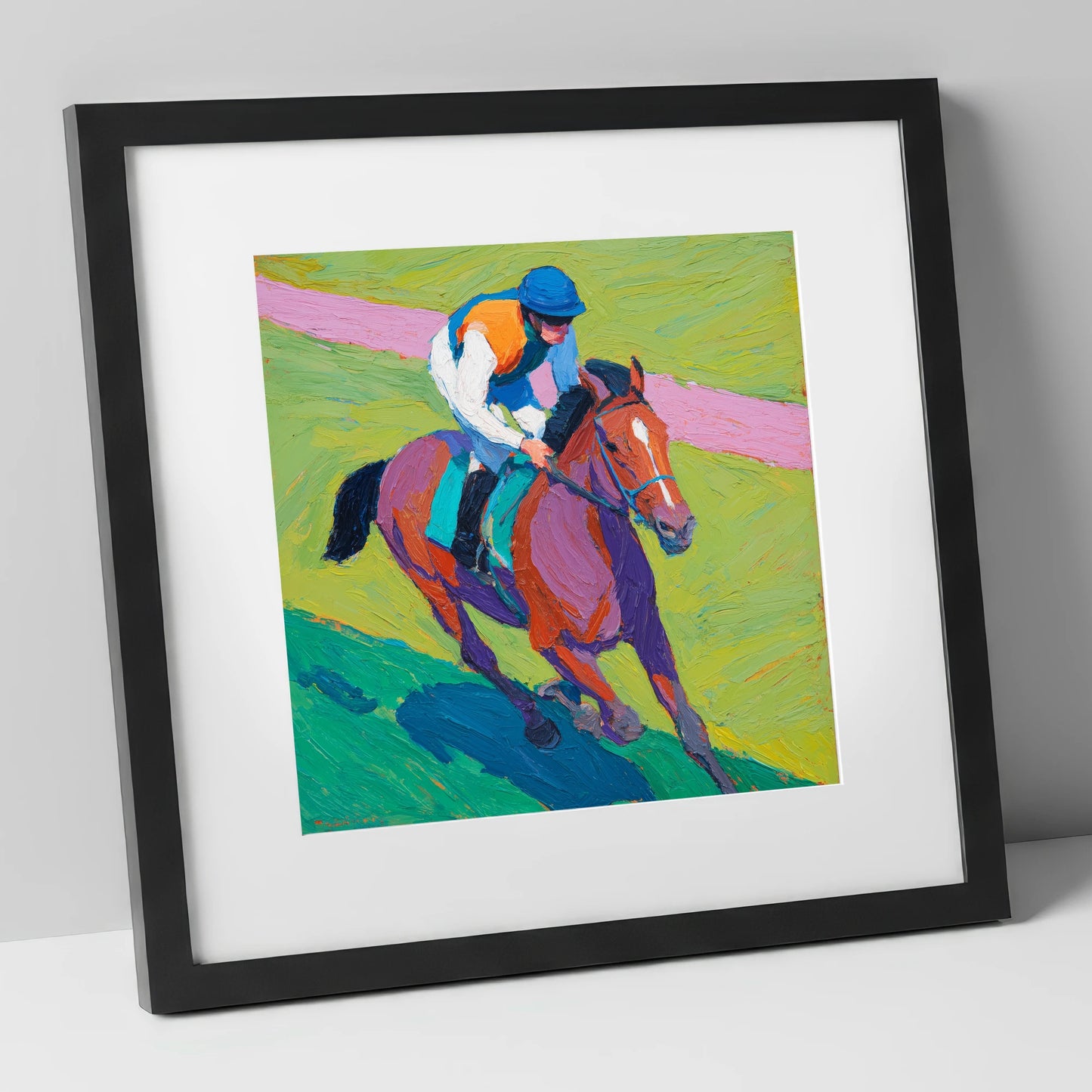 The Painted Pace racing horse art print in black frame