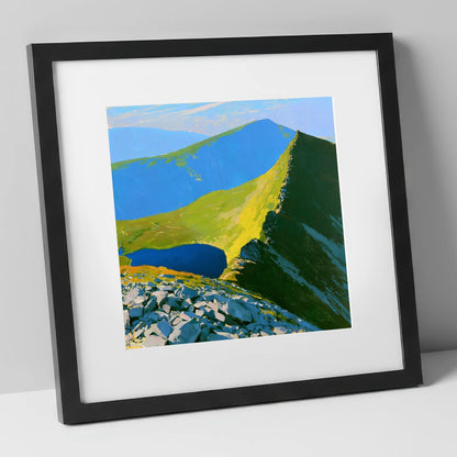 Vibrant Mountain Tarn Landscape horse landscape art print in black frame