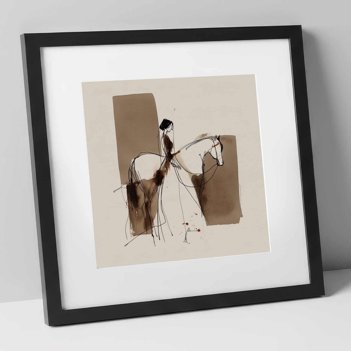 Fluid Connection horse & rider art print in black frame
