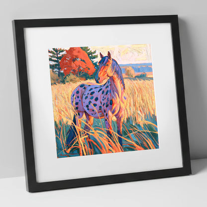 Spotted Appaloosa in Autumn Grass horse breed art print in black frame