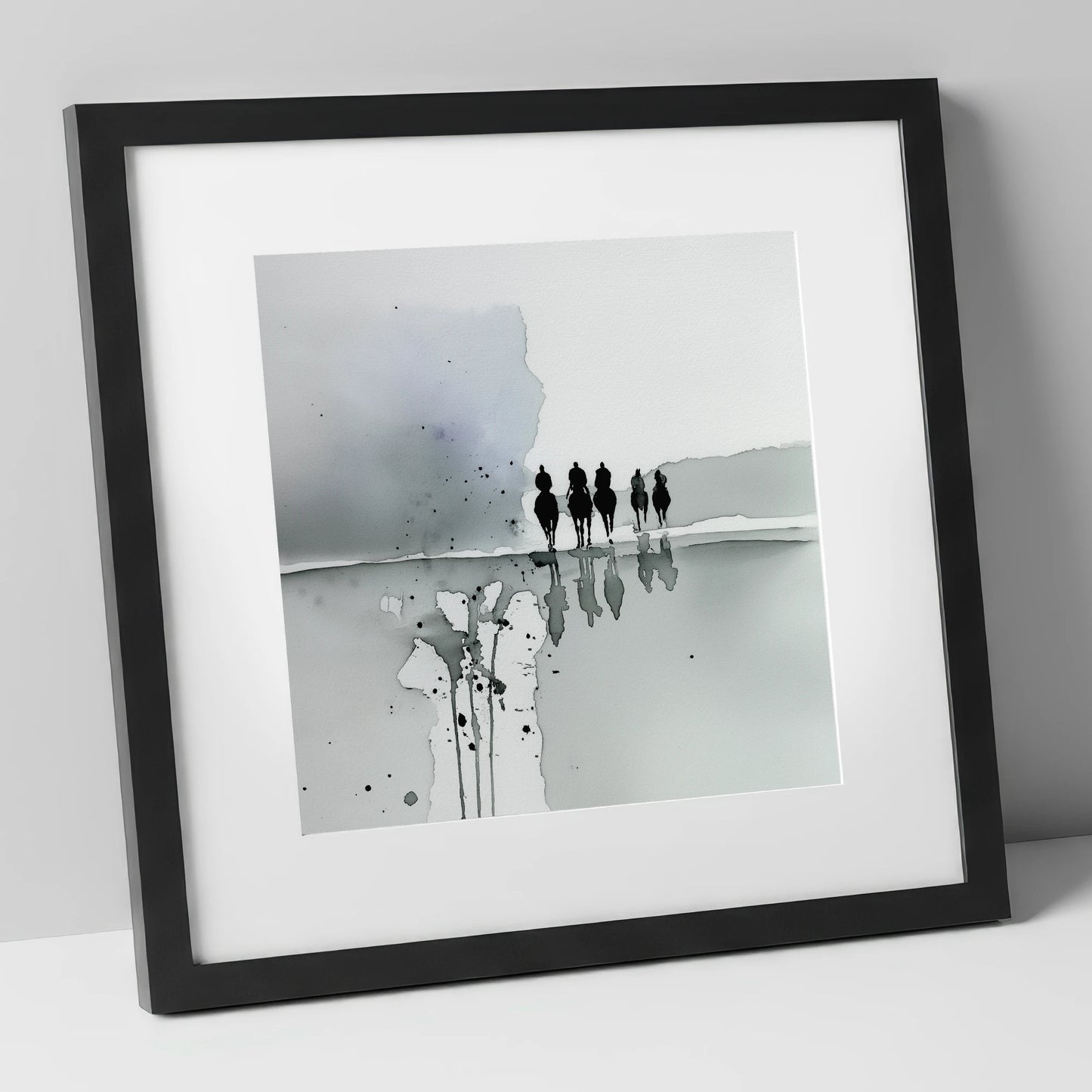 The Morning String racing horse art print in black frame