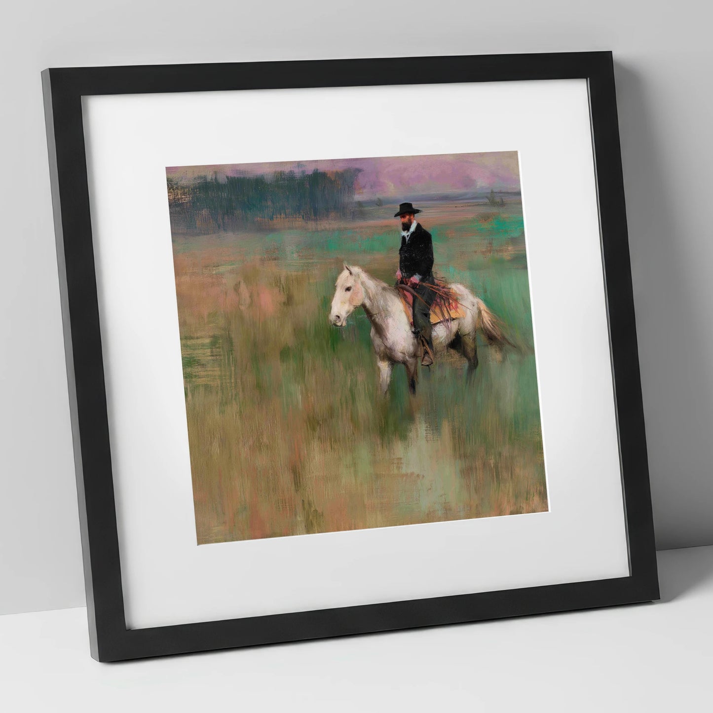 The Quiet Trail western horse art print in black frame