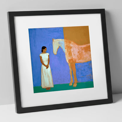 A Silent Understanding horse & rider art print in black frame