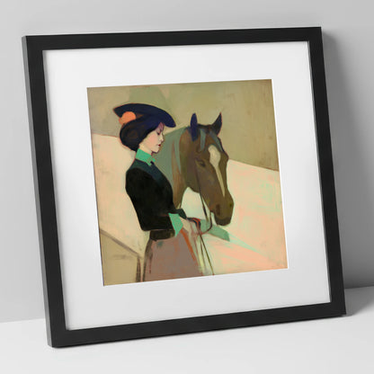 The Elegant Equestrienne horse & rider art print in black frame