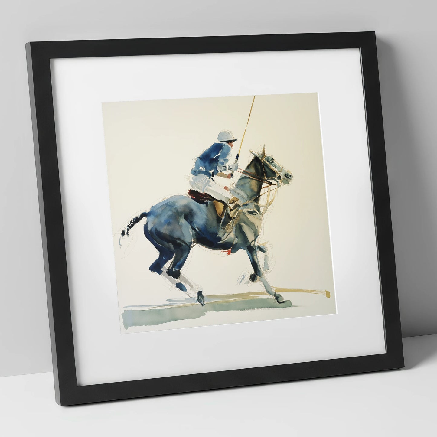 Mid-Chukka Momentum polo horse art print in black frame