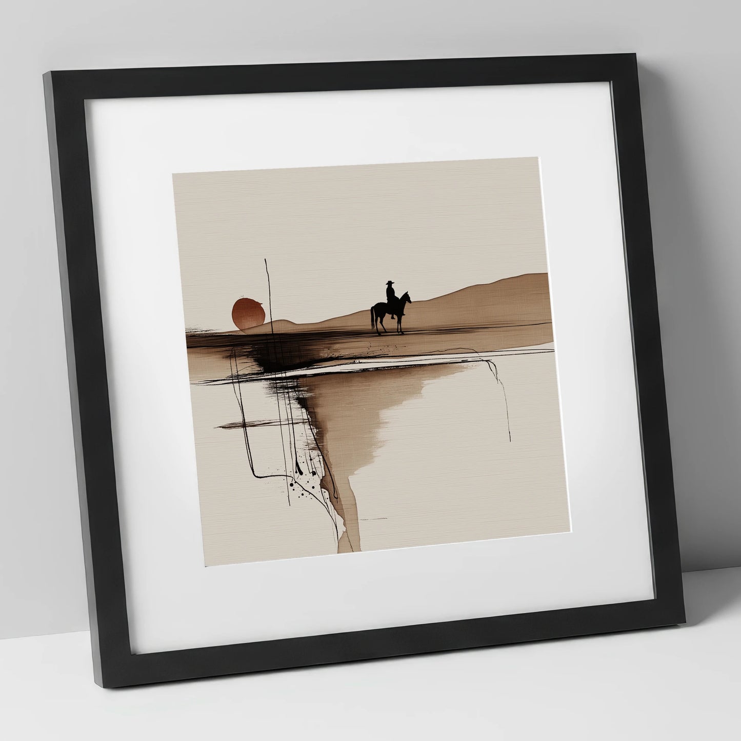 The Quiet Range western horse art print in black frame