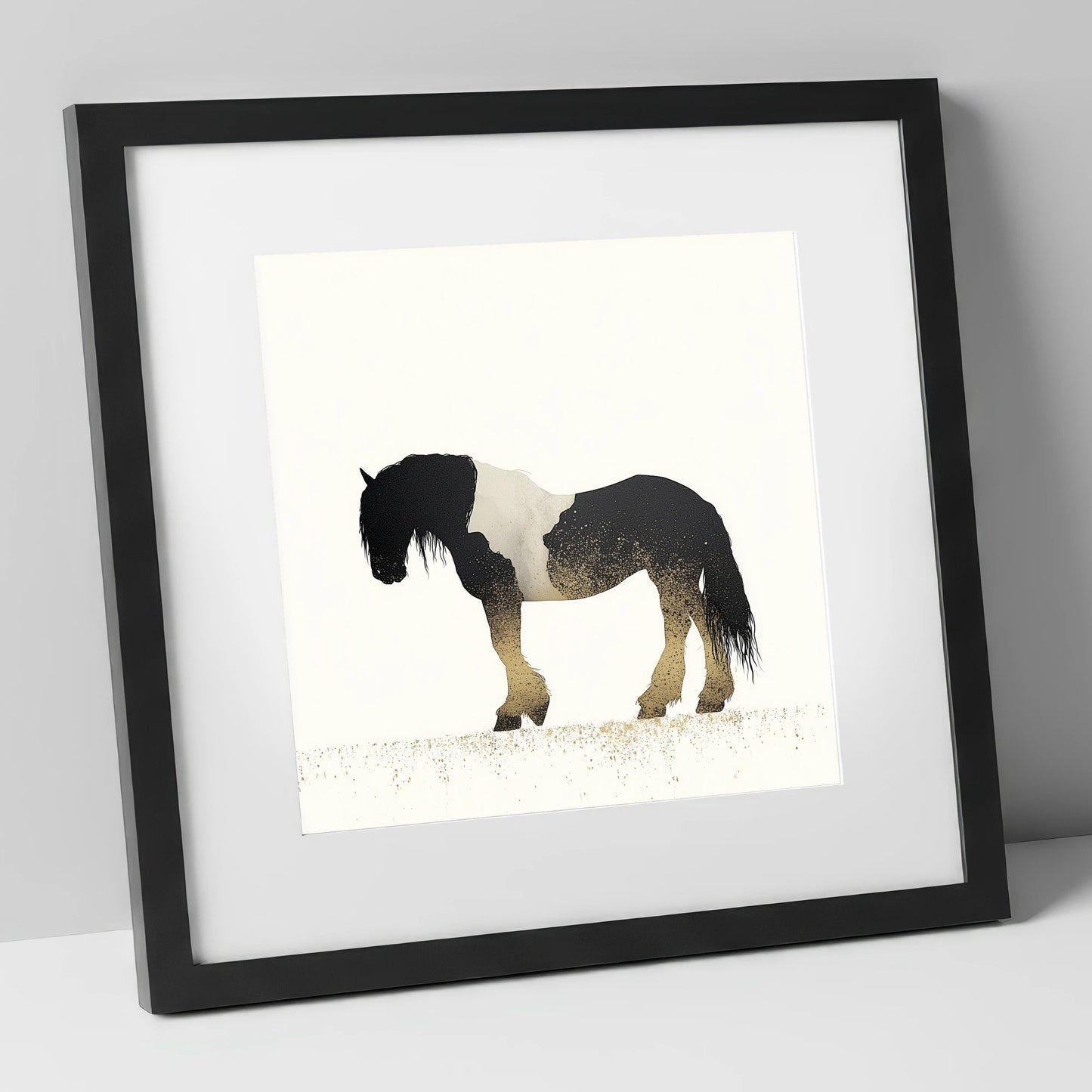 Gilded Piebald Profile horse breed art print in black frame