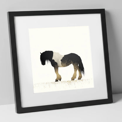 Gilded Piebald Profile horse breed art print in black frame