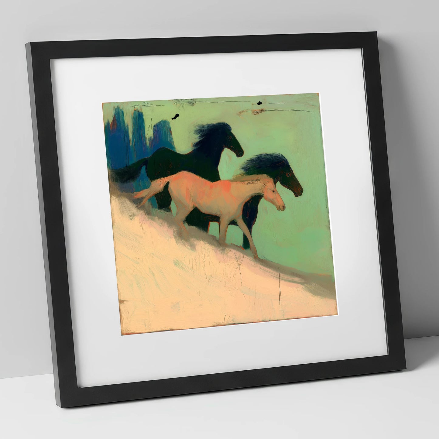 Shadows in the Sage wild horses art print in black frame
