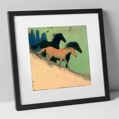 Shadows in the Sage wild horses art print in black frame