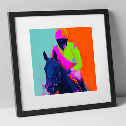 Electric Pace racing horse art print in black frame