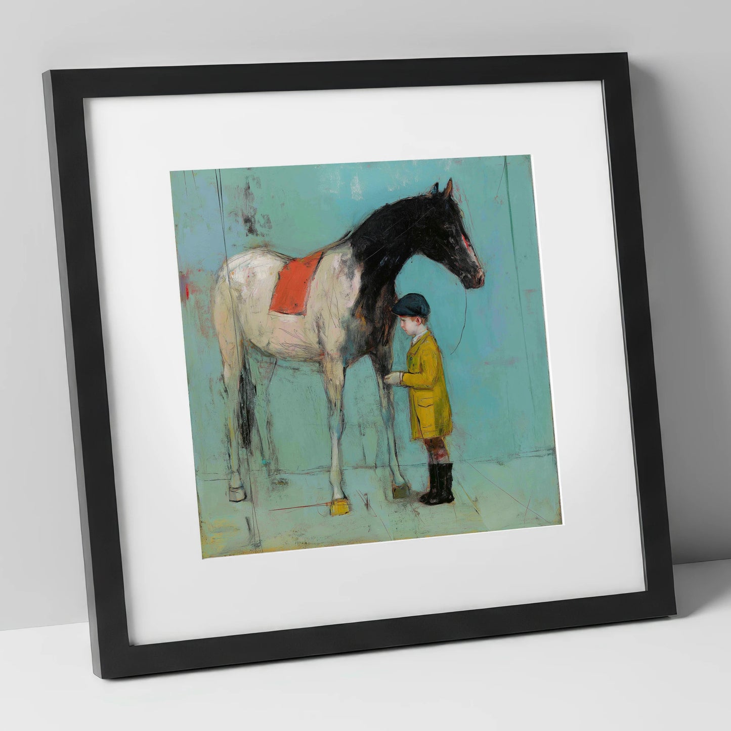 A Quiet Understanding horse & rider art print in black frame
