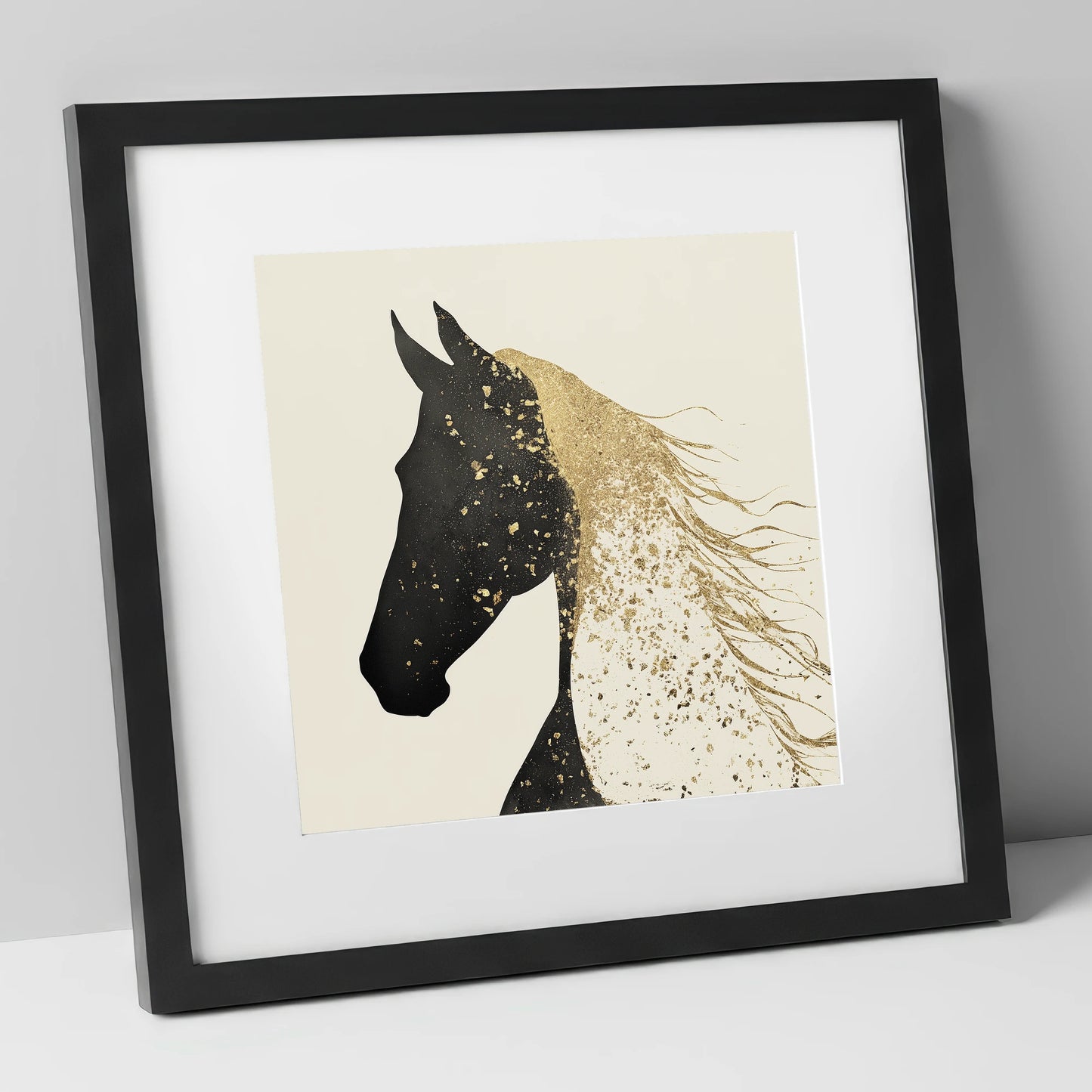 Gilded Equine Silhouette horse breed art print in black frame