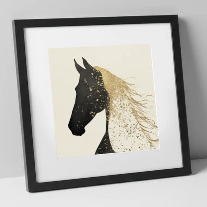 Gilded Equine Silhouette horse breed art print in black frame