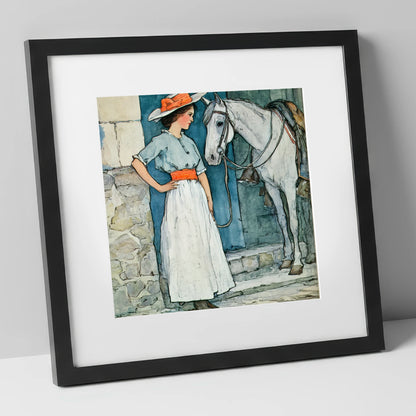 A Patient Companion horse & rider art print in black frame