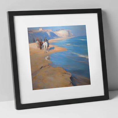 Distant Coastal Ride horse landscape art print in black frame
