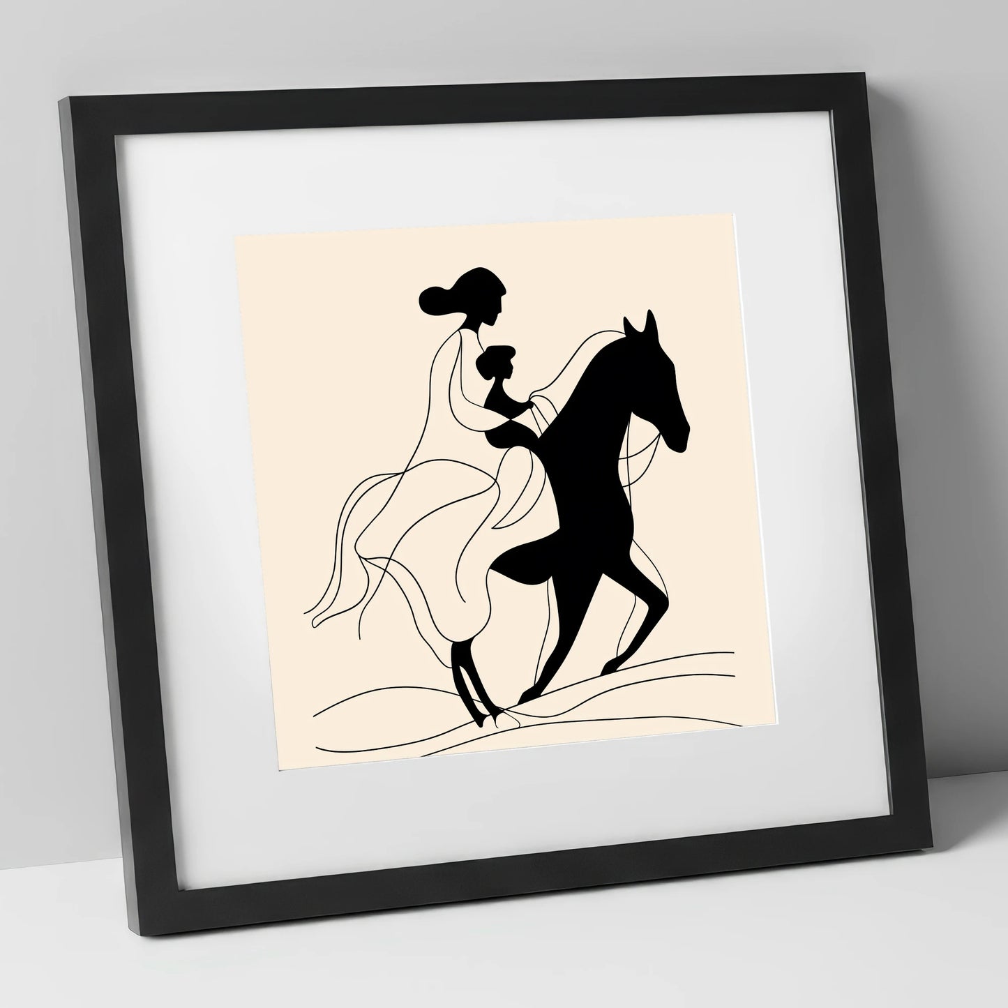 A Shared Journey horse & rider art print in black frame