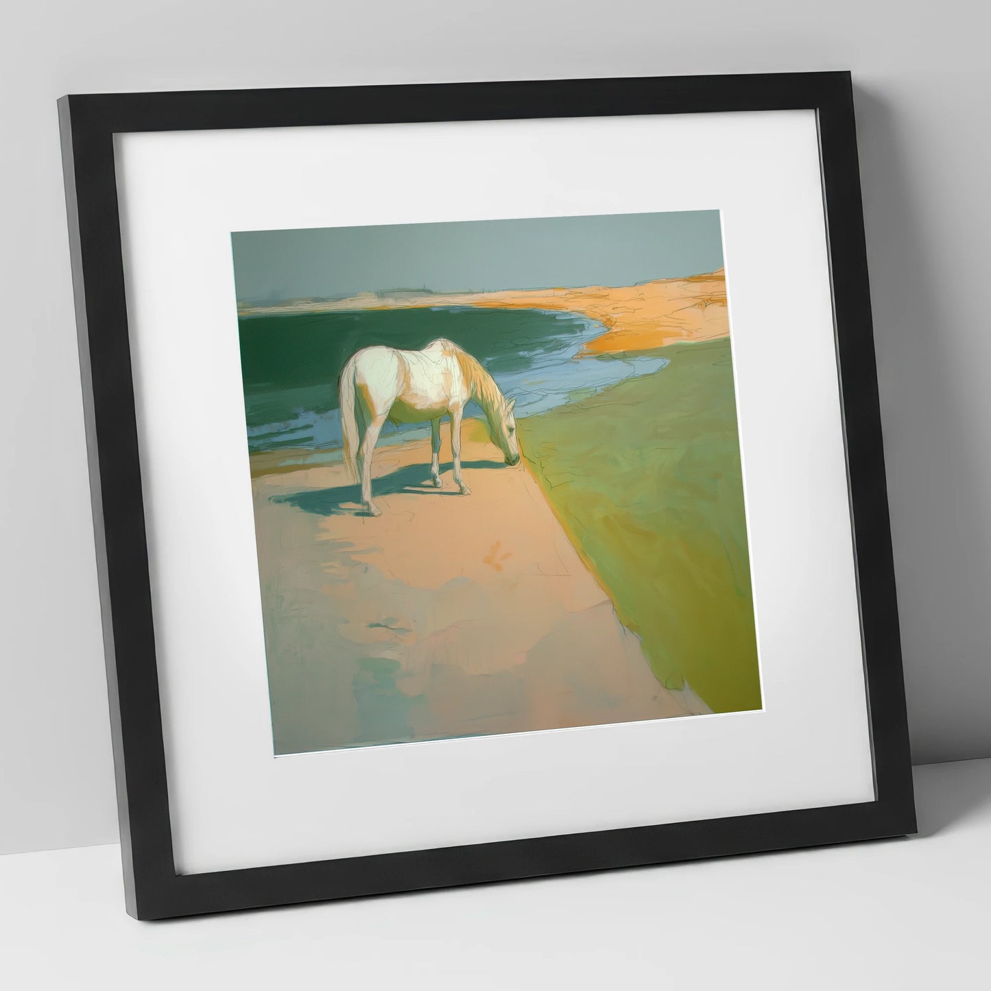 Quiet Pastures horse landscape art print in black frame